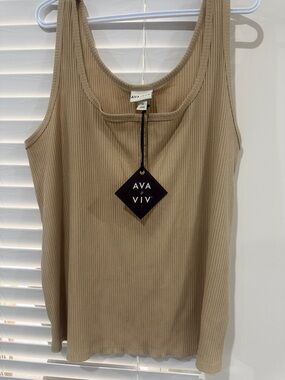 Ava & Viv Ribbed Scoop-Neck Tank in Tan